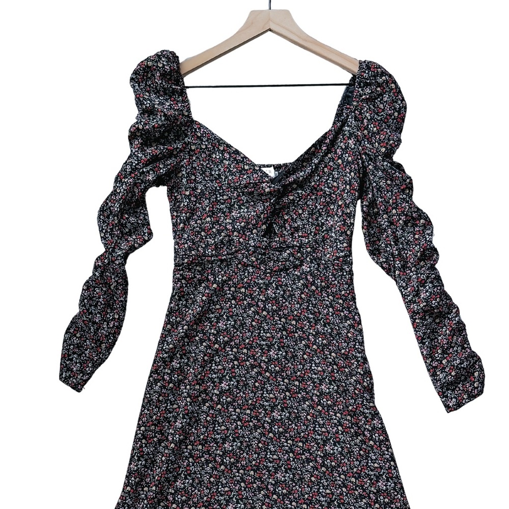 Astr Long Sleeve Floral Dress in Black and Red
